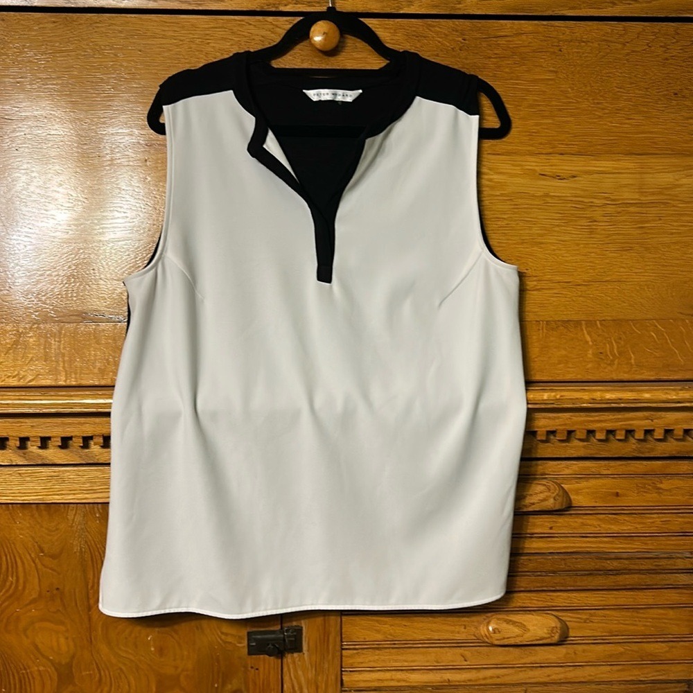 Peter Nygard Sporty Chic Preppy Sleeveless Colorblock Split Neck Blouse Casual - Picture 1 of 9